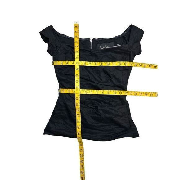 Nicole Miller top women’s small NEW Off Thee Shoulder black pin tuck designer - Picture 5 of 8